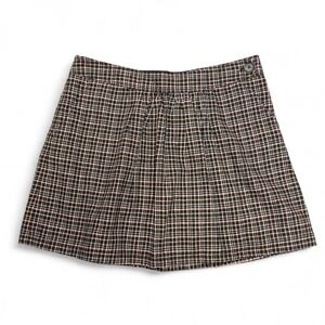 Vintage Y2K Brown Plaid Mini Skirt Womens Size 6 Linen/Cotton Academia Grunge‎